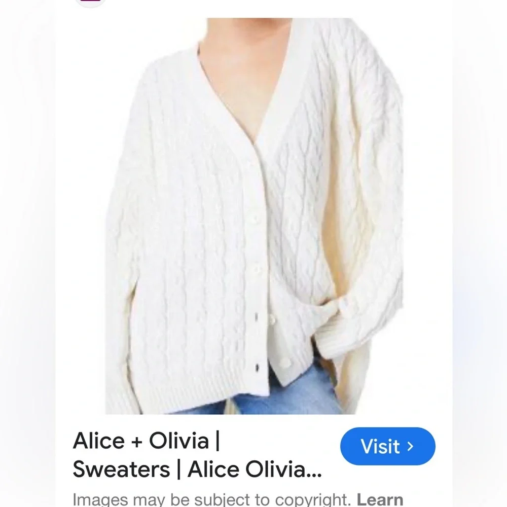 Alice + Olivia Cream Cable Knit Cardigan - Picture 1 of 10